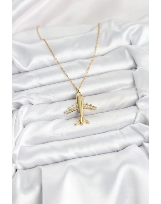® 316L Çelik Zincir Gold Renk Uçak Model Kadın Kolye