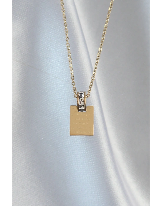 ® 316L Çelik Zincir Gold Renk Zirkon Taşlı Aşk Mektubu Kolye