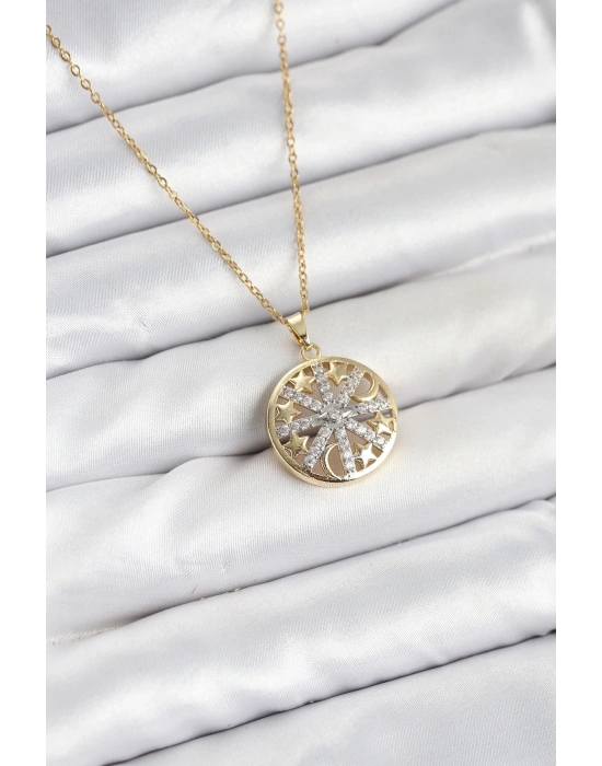 ® 316L Çelik Zincir Gold Renk Zirkon Taşlı Kadın Kolye