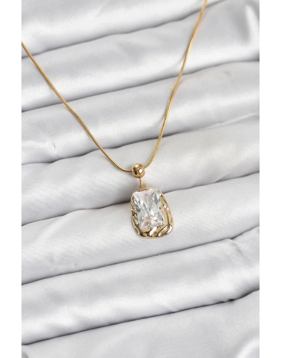 ® 316L Çelik Zincir Gold Renk Zirkon Taşlı Kadın Kolye