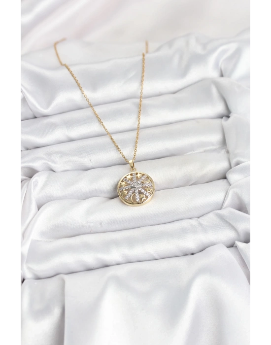 ® 316L Çelik Zincir Gold Renk Zirkon Taşlı Kadın Kolye