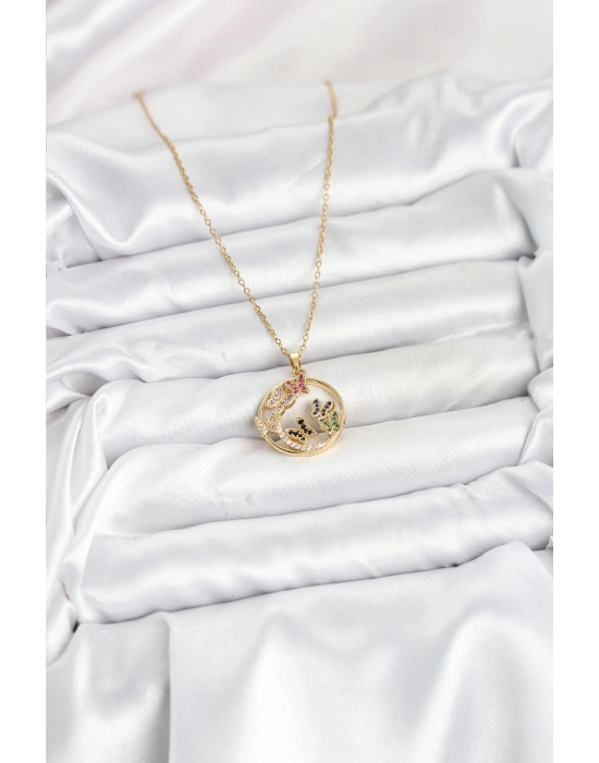 ® 316L Çelik Zincir Gold Renk Zirkon Taşlı Kelebekli Kadın Kolye