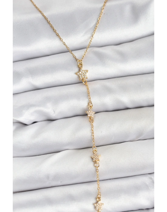 ® 316L Çelik Zincir Gold Renkli Yıldız Model Kadın Y Kolye