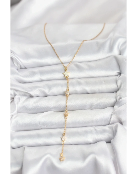 ® 316L Çelik Zincir Gold Renkli Yıldız Model Kadın Y Kolye