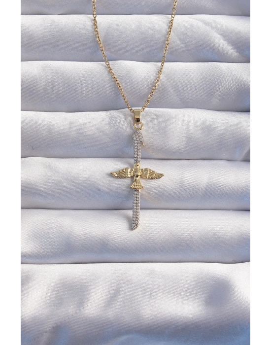 ® 316L Çelik Zincir Gold Renkli Zirkon Taşlı Anka Kuşu Kolye