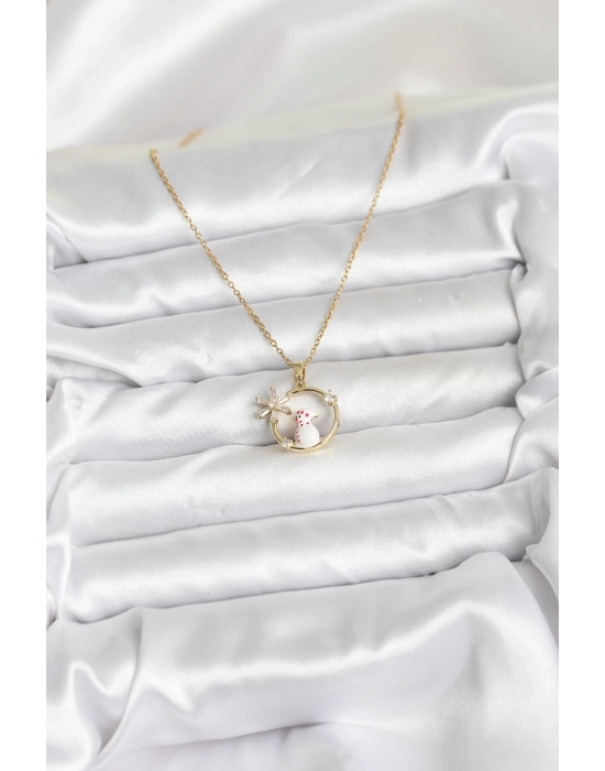 ® 316L Çelik Zincir Gold Zirkon Taşlı Yılbaşı Temalı Kadın Kolye