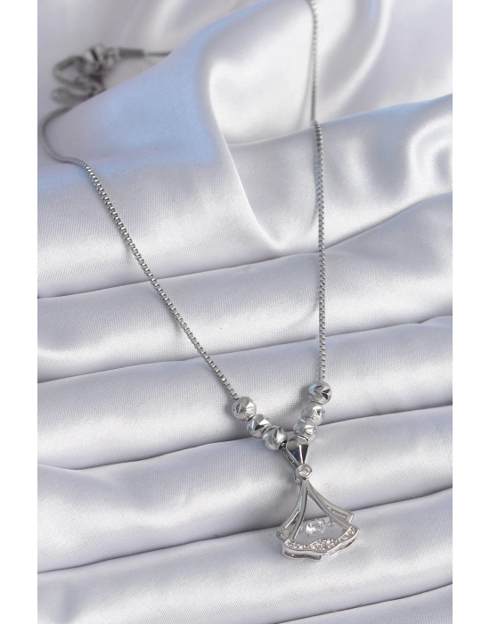 ® 316L Çelik Zincir Gümüş Renk Gingko Yaprağı Model Zirkon Taş Detay Kadın Kolye