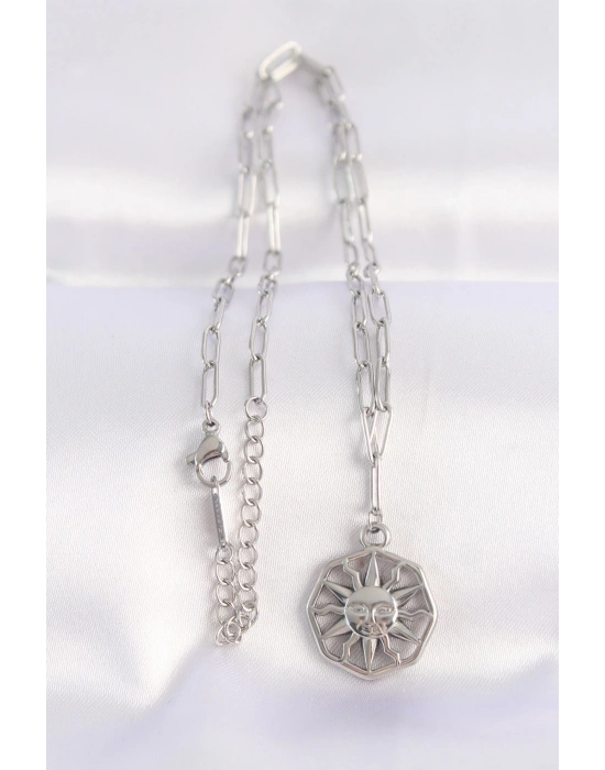 ® 316L Çelik Zincir Gümüş Renk Güneş Kolye