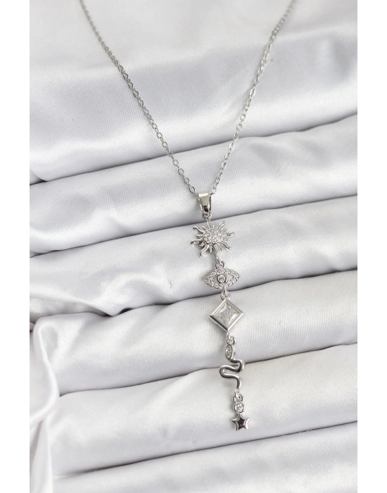 ® 316L Çelik Zincir Gümüş Renk Güneş ve Enerji Model Kadın Y Kolye