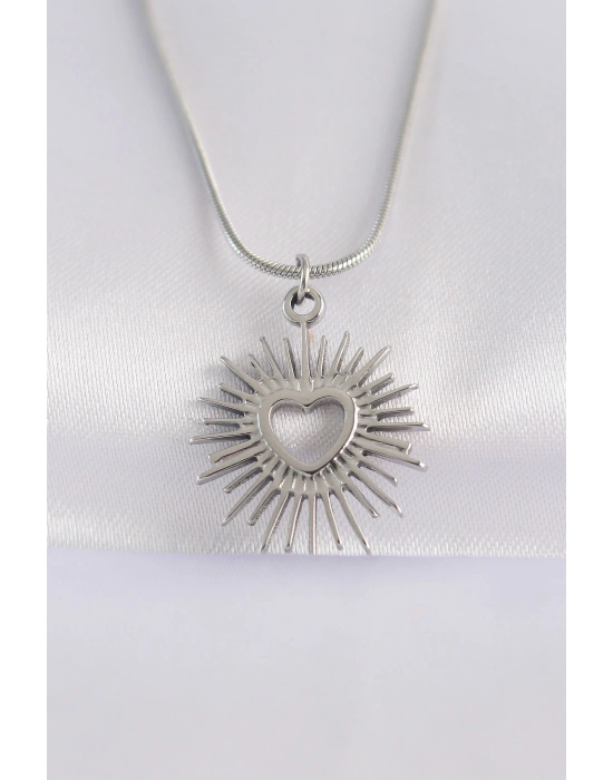 ® 316L Çelik Zincir Gümüş Renk Kalp Güneşi Tasarımlı Kolye