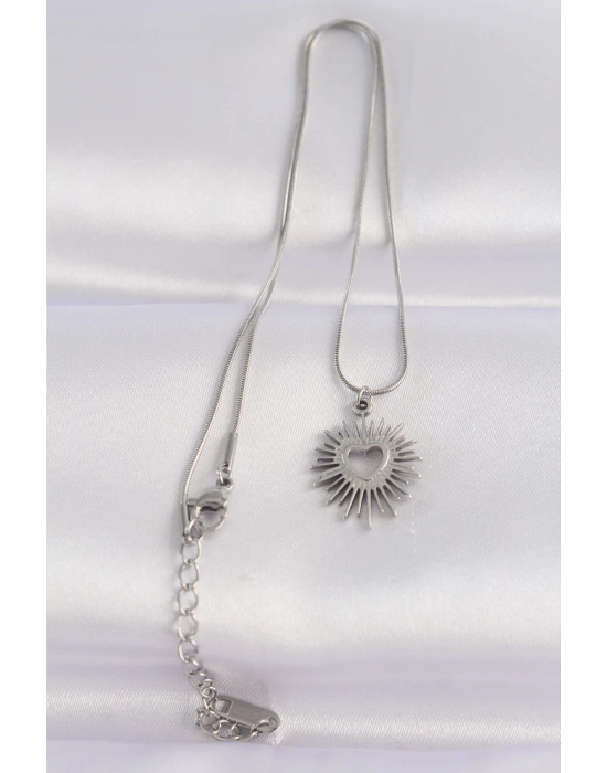 ® 316L Çelik Zincir Gümüş Renk Kalp Güneşi Tasarımlı Kolye