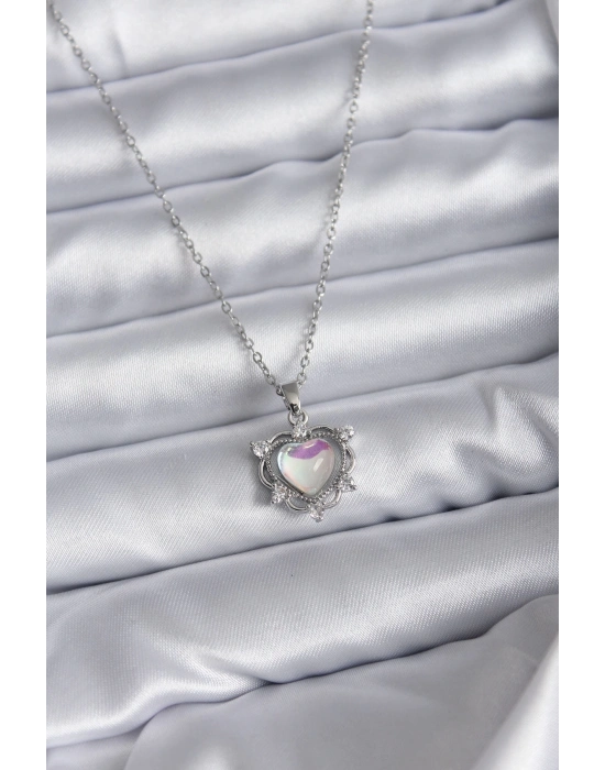 ® 316L Çelik Zincir Gümüş Renk Kalp Model Kadın Kolye