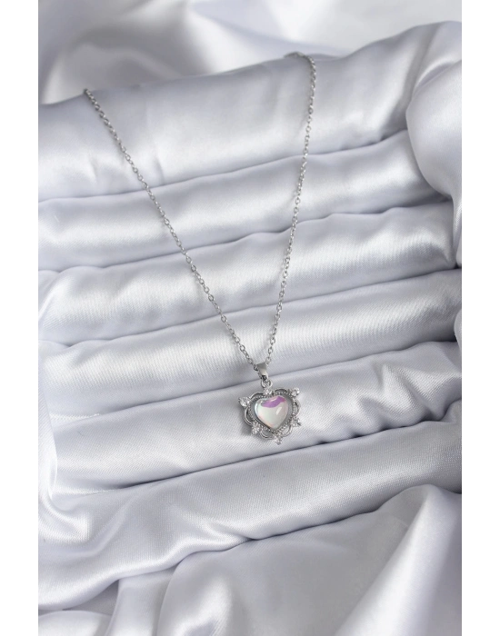 ® 316L Çelik Zincir Gümüş Renk Kalp Model Kadın Kolye