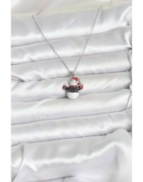 ® 316L Çelik Zincir Gümüş Renk Kardan Adam Figürlü Yılbaşı Temalı Kadın Kolye