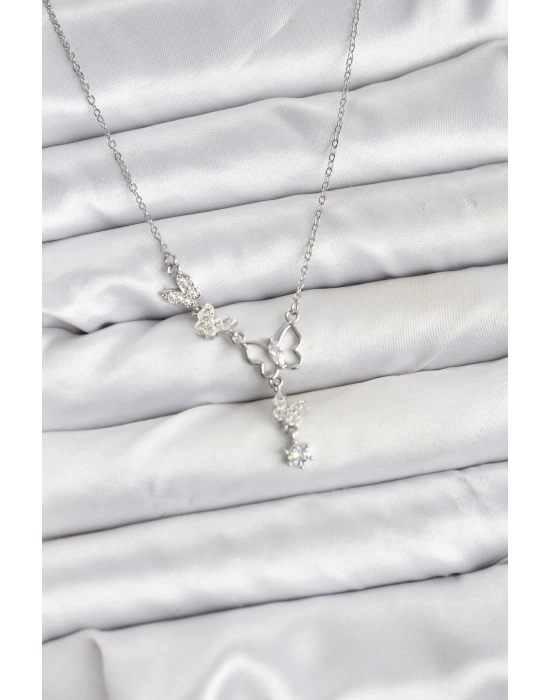 ® 316L Çelik Zincir Gümüş Renk Kelebek Model Kadın Kolye