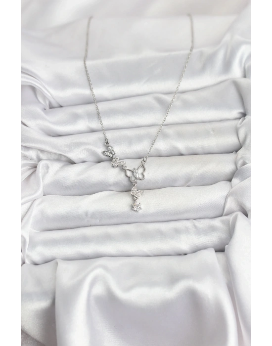 ® 316L Çelik Zincir Gümüş Renk Kelebek Model Kadın Kolye