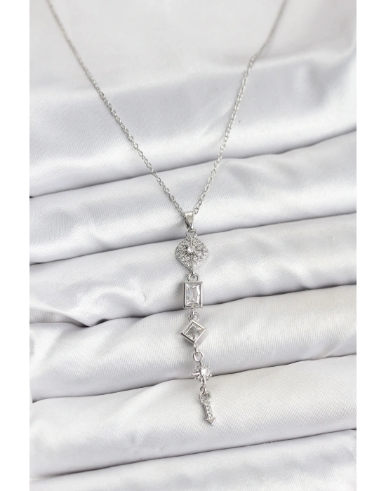 ® 316L Çelik Zincir Gümüş Renk Kutup Yıldızı Enerji Model Kadın Y Kolye