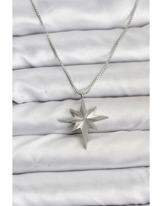® 316L Çelik Zincir Gümüş Renk Kutup Yıldızı Model 60 cm Zincir Kadın Kolye