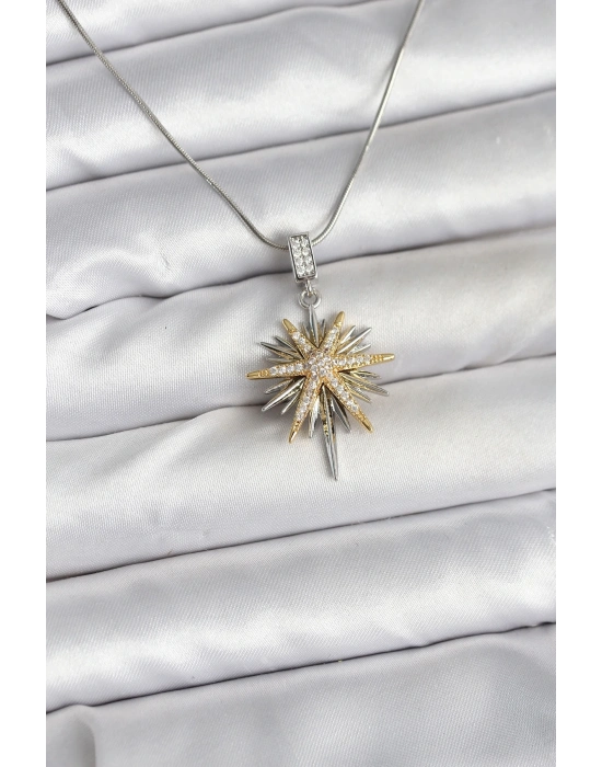® 316L Çelik Zincir Gümüş Renk Kutup Yıldızı Model Kadın Kolye