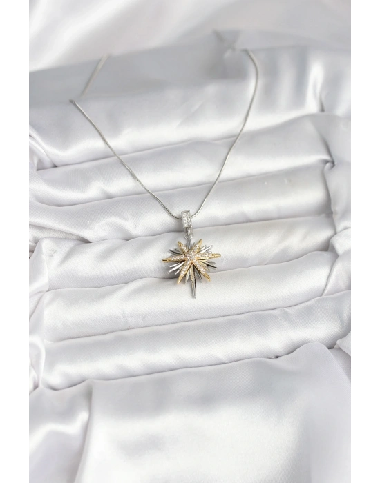 ® 316L Çelik Zincir Gümüş Renk Kutup Yıldızı Model Kadın Kolye