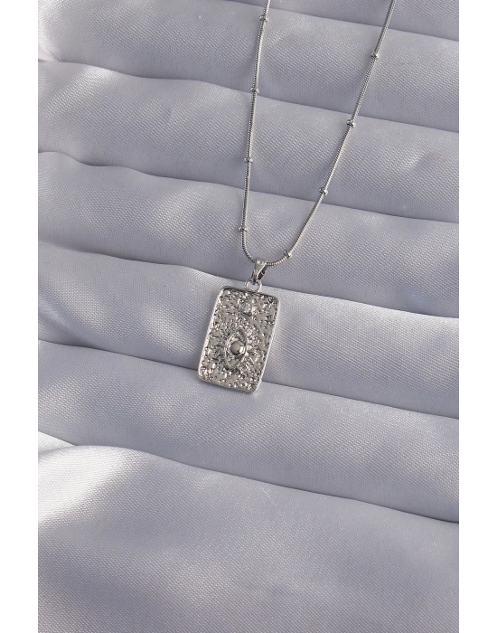 ® 316L Çelik Zincir Gümüş Renk Lazer İşlemeli Göz Figür Tarot Kolye