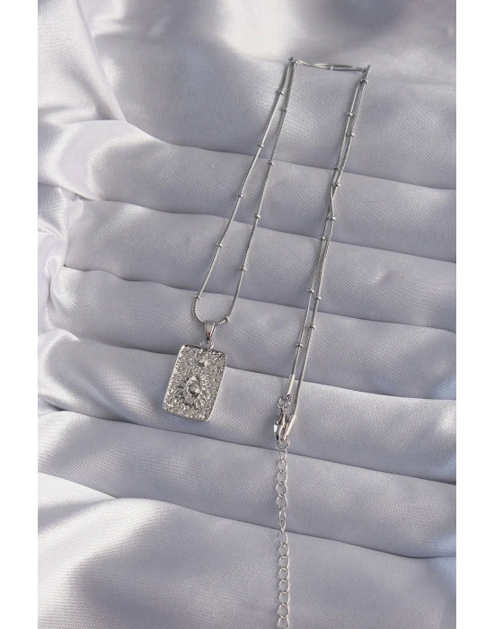 ® 316L Çelik Zincir Gümüş Renk Lazer İşlemeli Göz Figür Tarot Kolye