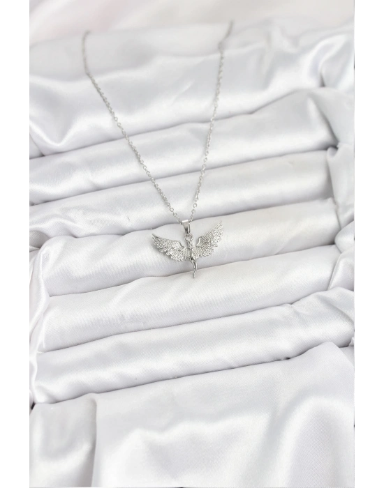 ® 316L Çelik Zincir Gümüş Renk Melek Model Kadın Kolye