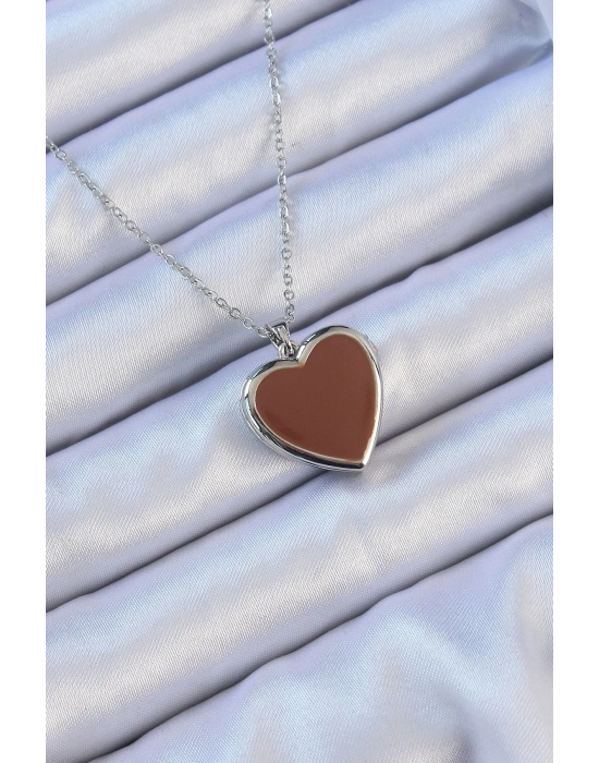 ® 316L Çelik Zincir Gümüş Renk Mineli İçi Açılan Kalp Kolye