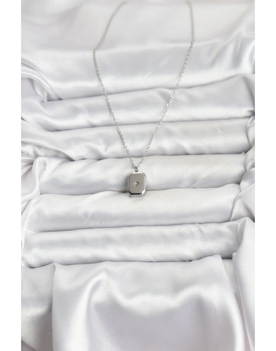 ® 316L Çelik Zincir Gümüş Renk Minimal Kutup Yıldızı Model Kadın Kolye