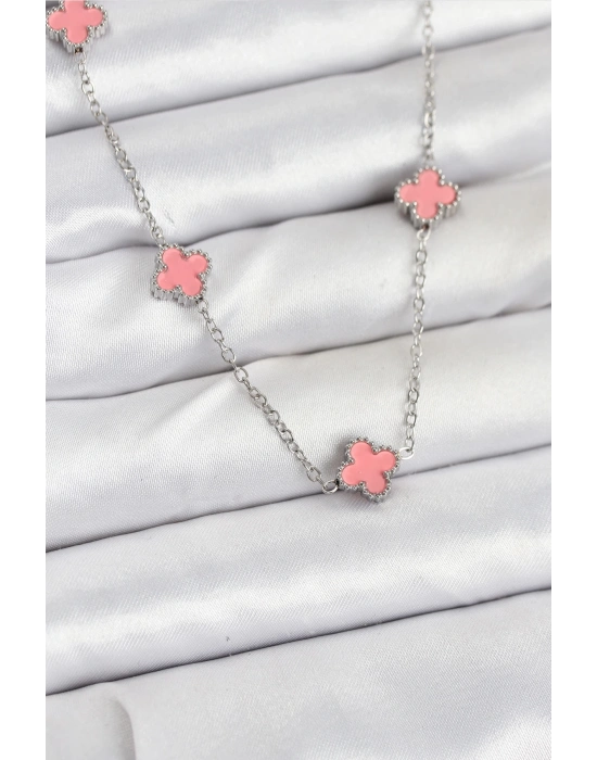 ® 316L Çelik Zincir Gümüş Renk Pembe Baby Boy Yonca Kadın Kolye