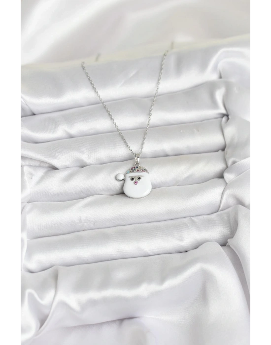 ® 316L Çelik Zincir Gümüş Renk Şapkalı Kardan Adam Kafası Model Yılbaşı Temalı Kadın Kolye