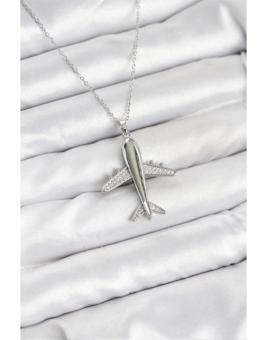 ® 316L Çelik Zincir Gümüş Renk Uçak Model Kadın Kolye