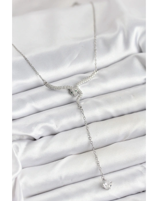 ® 316L Çelik Zincir Gümüş Renk Yılan Model Y Kolye