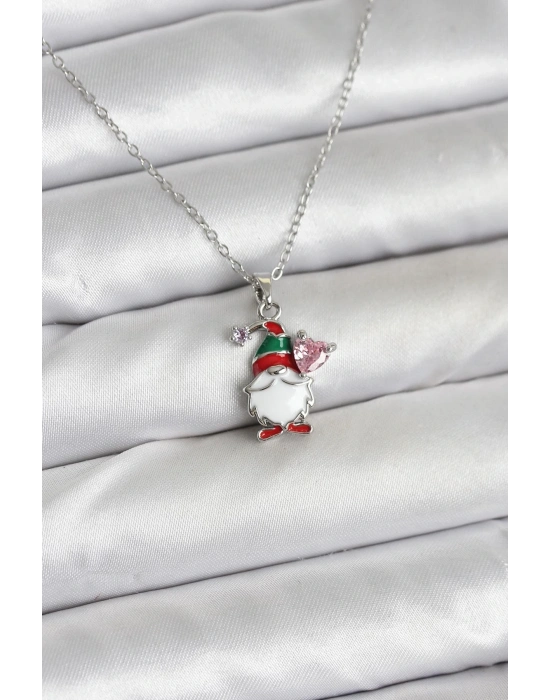 ® 316L Çelik Zincir Gümüş Renk Yılbaşı Teması Kadın Kolye