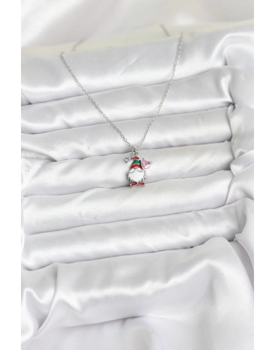 ® 316L Çelik Zincir Gümüş Renk Yılbaşı Teması Kadın Kolye