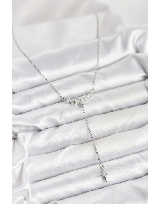 ® 316L Çelik Zincir Gümüş Renk Yıldız Model Y Kadın Kolye