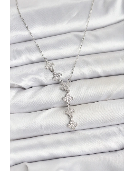 ® 316L Çelik Zincir Gümüş Renk Yonca Model Kadın Kolye