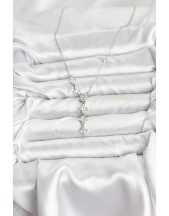 ® 316L Çelik Zincir Gümüş Renk Yonca Model Kadın Kolye