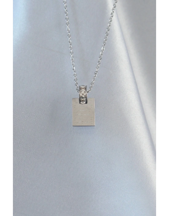 ® 316L Çelik Zincir Gümüş Renk Zirkon Taşlı Aşk Mektubu Kolye