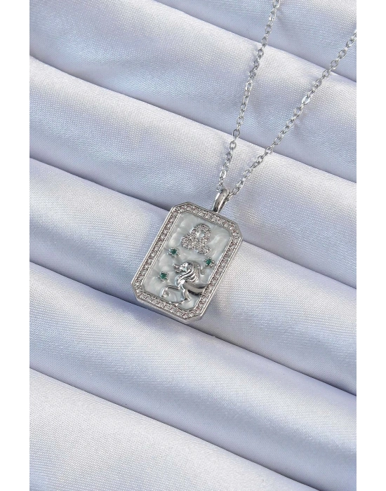 ® 316L Çelik Zincir Gümüş Renk Zirkon Taşlı Aslan Figürlü Tarot Kolye