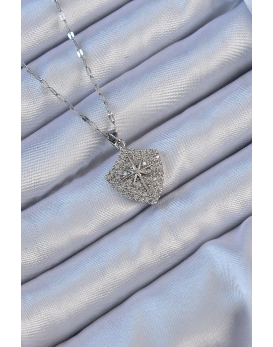 ® 316L Çelik Zincir Gümüş Renk Zirkon Taşlı Kutup Yıldızı Kolye