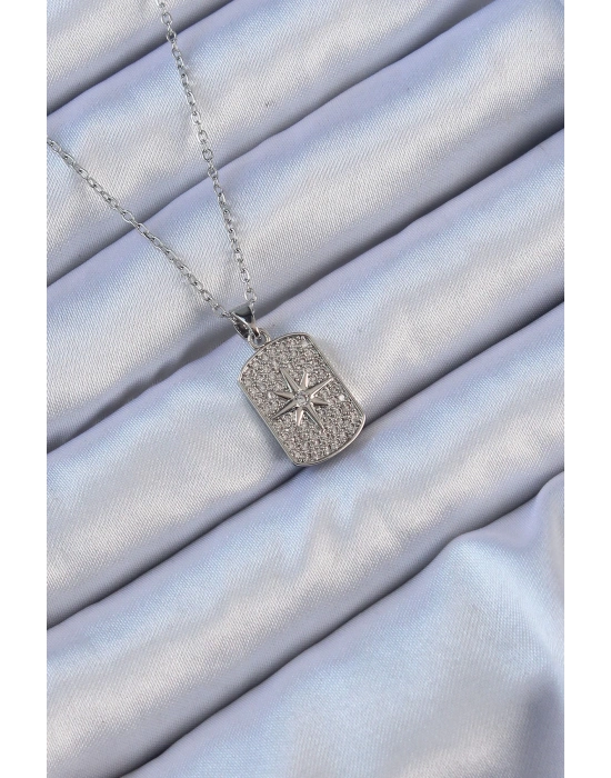 ® 316L Çelik Zincir Gümüş Renk Zirkon Taşlı Kutup Yıldızlı Vintage Kolye