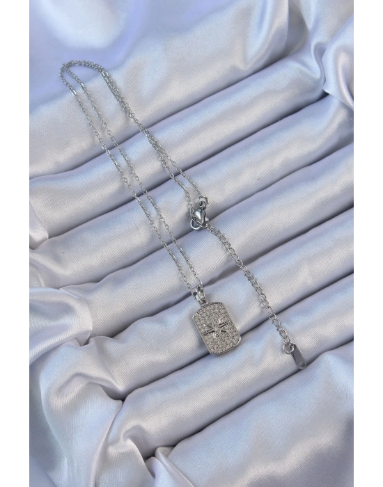 ® 316L Çelik Zincir Gümüş Renk Zirkon Taşlı Kutup Yıldızlı Vintage Kolye