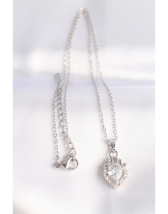 ® 316L Çelik Zincir Gümüş Renk Zirkon Taşlı Rapunzel Kolye