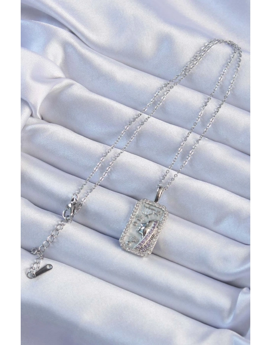 ® 316L Çelik Zincir Gümüş Renk Zirkon Taşlı Yüz Figürlü Tarot Kolye