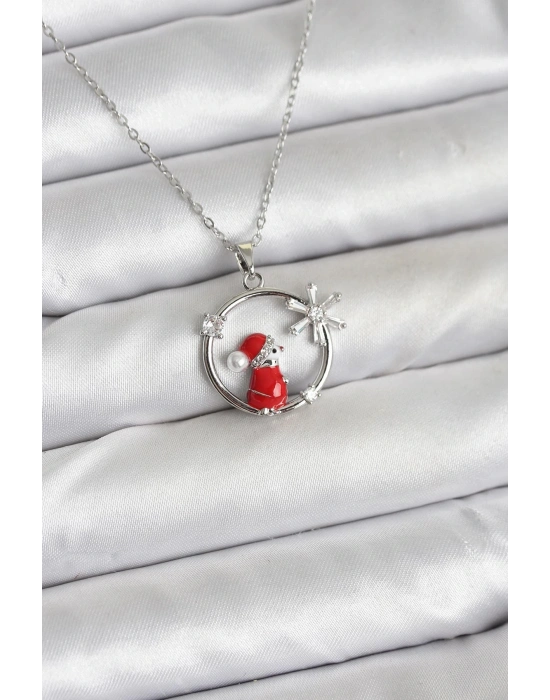 ® 316L Çelik Zincir Gümüş Zirkon Taşlı Yılbaşı Tema Kadın Kolye