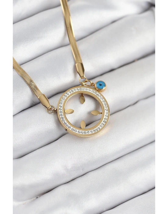 ® 316L Çelik Zirkon Taşlı Çeyrek Takılabilir Gold Renk Kadın Kolye