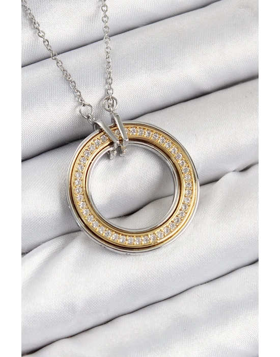® 316L Çelik Zirkon Taşlı Dönen Daire Model Gold Ve Gümüş Renk Kadın Kolye