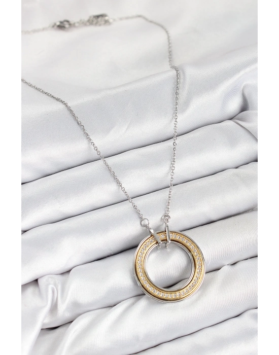 ® 316L Çelik Zirkon Taşlı Dönen Daire Model Gold Ve Gümüş Renk Kadın Kolye