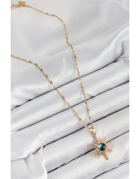 ® 316L Çelik Zirkon Taşlı Kutup Yıldızı Model Gold Renk Kadın Kolye